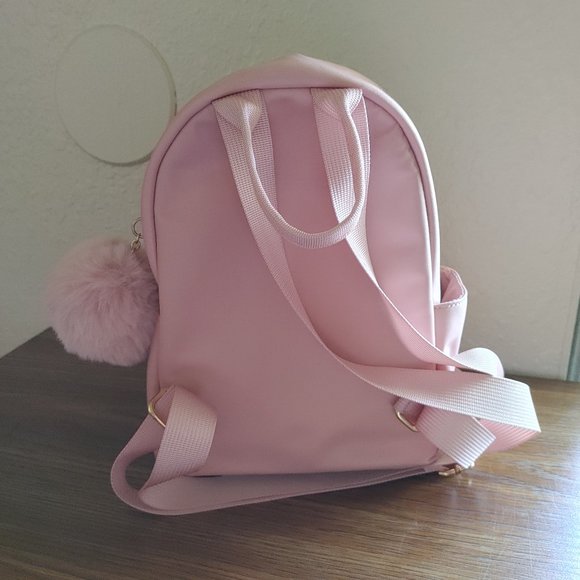 Pink "Don't Hug Me" Mini Backpack with Fluffy Ball Decoration - Picture 4 of 5